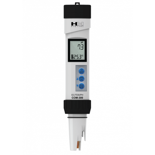 HM Digital Com-300 pH/EC/tds/temp/ handheld monitor.
